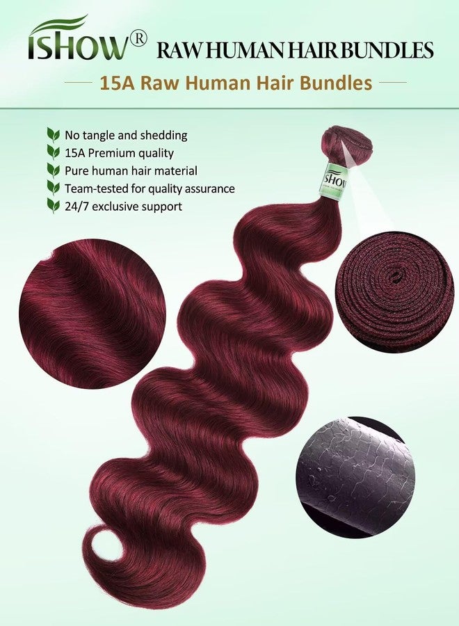 ISHOW Raw Human Hair Bundles, 100% Unprocessed Virgin Human Hair, 15A Body Wave Premium Quality Bundles Producer, 16 Inch Single Bundle, Long Lasting, Red Burgundy Color 99J - Image 4